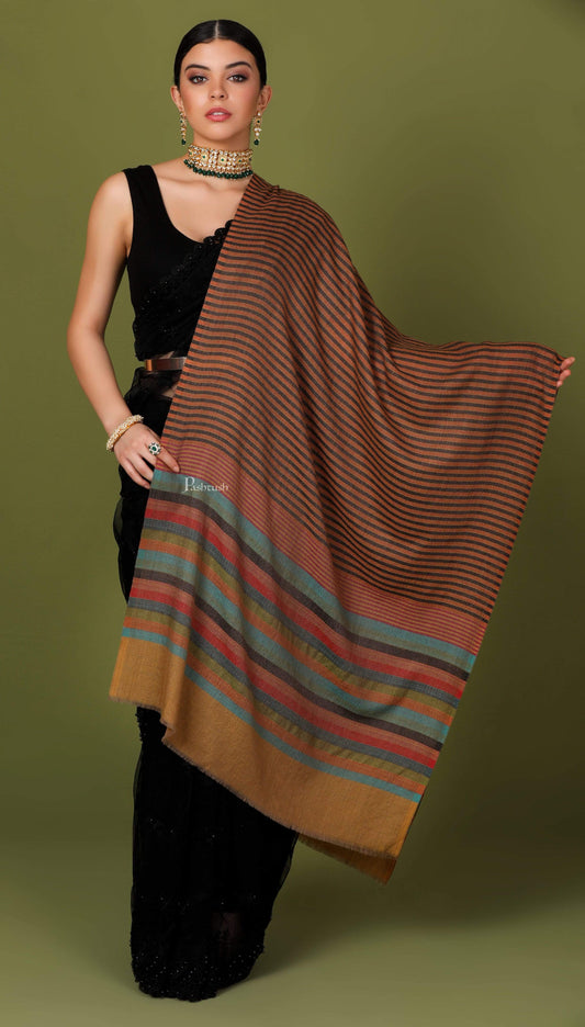 Pashtush Store Stole Pashutsh Womens Extra Fine Wool, Striped Woven Scarf, Multicolored