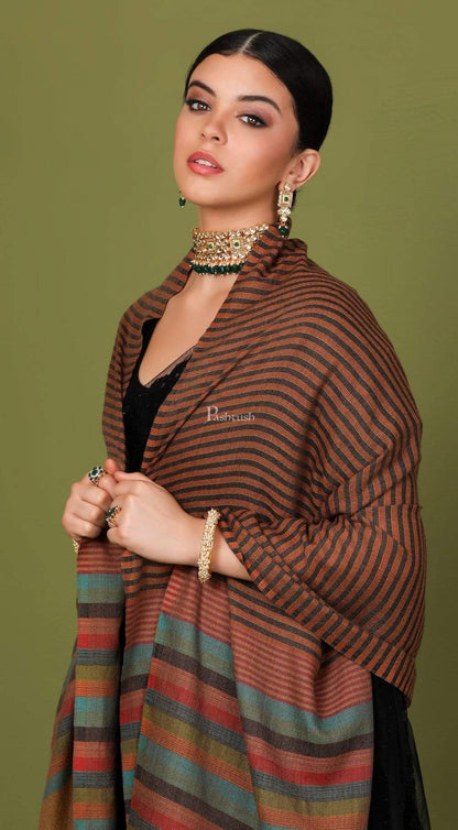 Pashtush Store Stole Pashutsh Womens Extra Fine Wool, Striped Woven Scarf, Multicolored