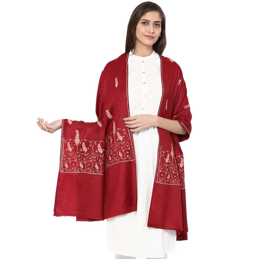 Pashtush India 100x200 Pashutsh Womens Kashmri Embroidery Shawl - Maroon