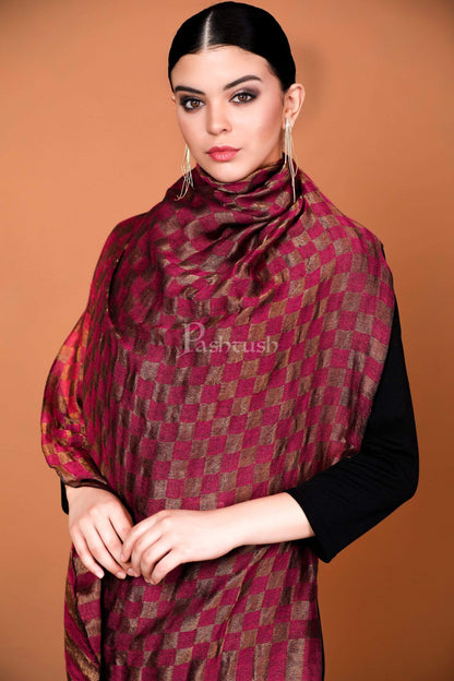 Pashtush Shawl Store Stole Pashutsh Womens Twilight Checkered Scarf, With Shimmery Zari Thread Weave