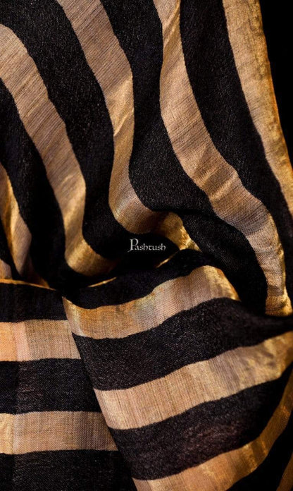 Pashtush India 70x200 Pashutsh Womens Twilight Striped Scarf, With Shimmery Metallic Zari Thread Weave