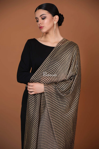 Pashtush Shawl Store Stole Pashutsh Womens Twilight Striped Scarf, With Shimmery Zari Thread Weave