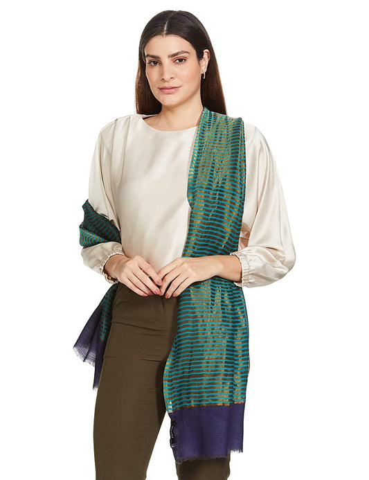 Pashtush India 70x200 Pashutsh Womens Twilight Striped Scarf, With Shimmery Zari Thread Weave