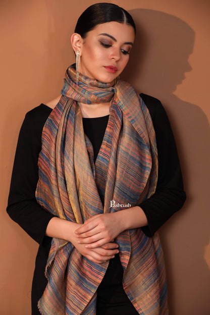 Pashtush India 70x200 Pashutsh Womens Twilight Striped Scarf, With Shimmery Zari Thread Weave