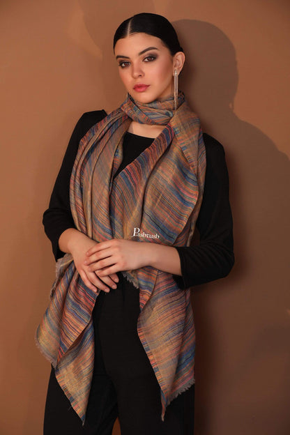 Pashtush India 70x200 Pashutsh Womens Twilight Striped Scarf, With Shimmery Zari Thread Weave