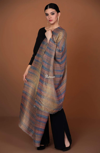 Pashtush India 70x200 Pashutsh Womens Twilight Striped Scarf, With Shimmery Zari Thread Weave