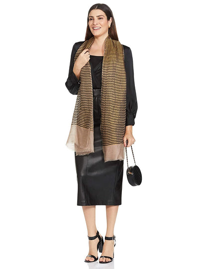 Pashtush India 70x200 Pashutsh Womens Twilight Striped Scarf, With Shimmery Zari Thread Weave