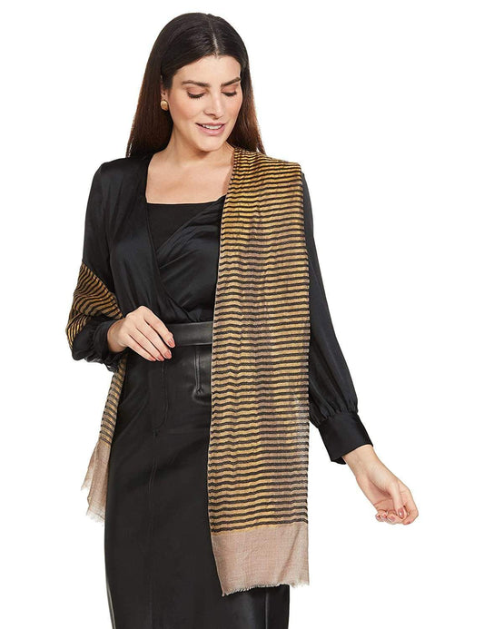 Pashtush India 70x200 Pashutsh Womens Twilight Striped Scarf, With Shimmery Zari Thread Weave