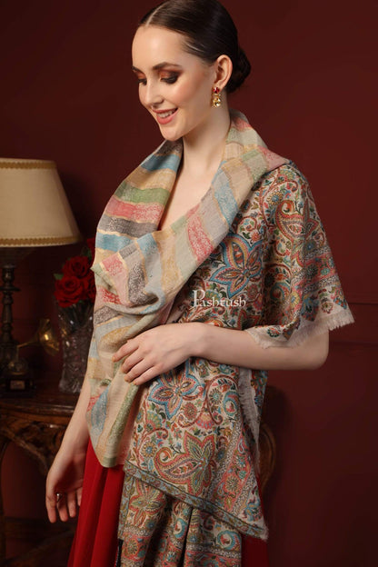 Pashtush India 70x200 Pashutsh Womens Twilight Striped Scarf, With Shimmery Zari Thread Weave