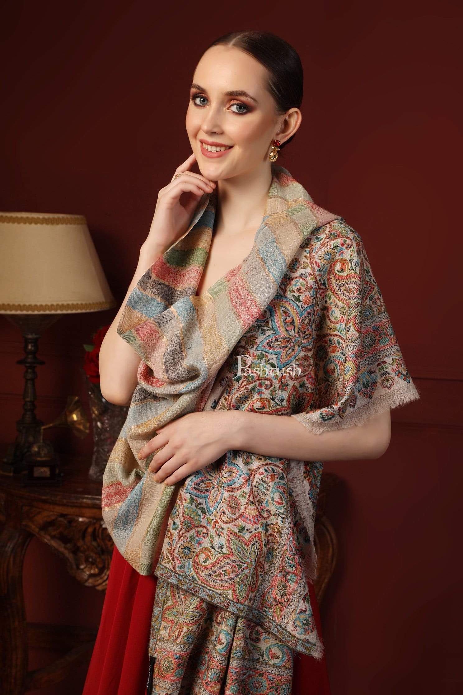 Pashtush India 70x200 Pashutsh Womens Twilight Striped Scarf, With Shimmery Zari Thread Weave