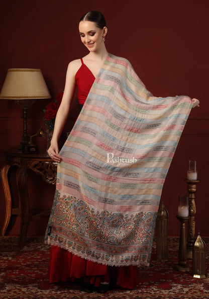 Pashtush India 70x200 Pashutsh Womens Twilight Striped Scarf, With Shimmery Zari Thread Weave