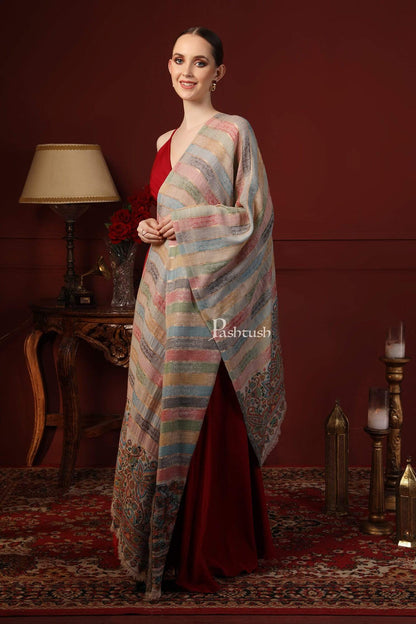 Pashtush India 70x200 Pashutsh Womens Twilight Striped Scarf, With Shimmery Zari Thread Weave