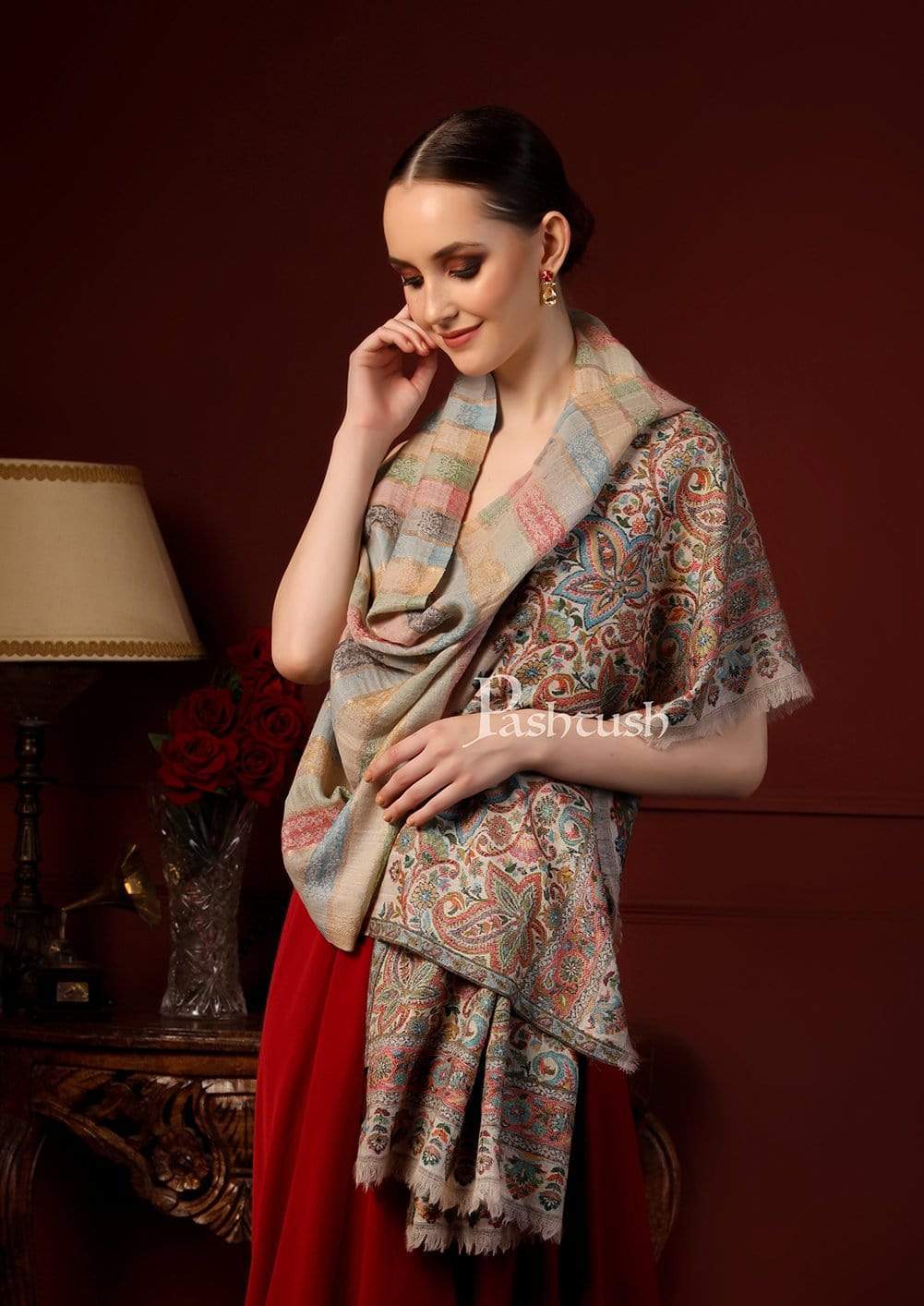 Pashtush India 70x200 Pashutsh Womens Twilight Striped Scarf, With Shimmery Zari Thread Weave