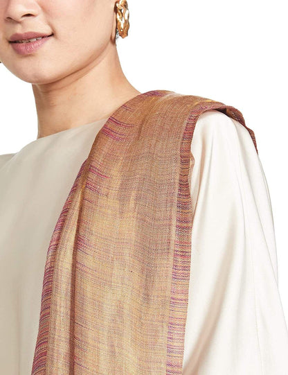 Pashtush India 70x200 Pashutsh Womens Twilight Striped Scarf, With Shimmery Zari Thread Weave, Reversible Pink