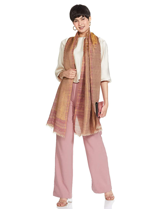 Pashtush India 70x200 Pashutsh Womens Twilight Striped Scarf, With Shimmery Zari Thread Weave, Reversible Pink