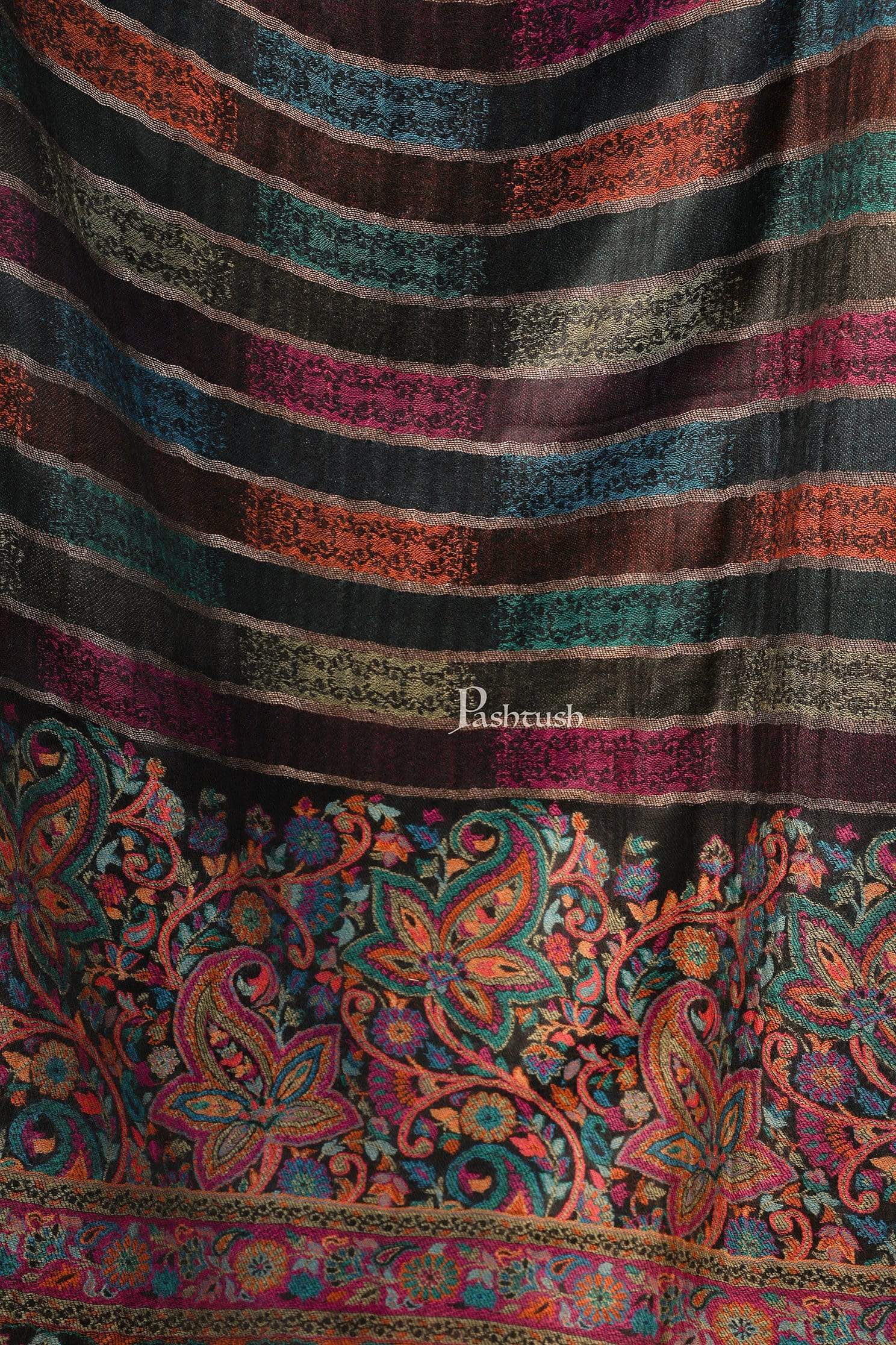 Pashtush India 100x200 Pashutsh Womens Twilight Striped Shawl, With Shimmery Zari Thread Weave