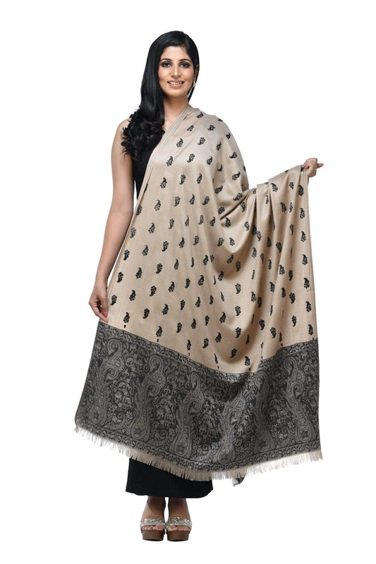 Pashwool 100x200 Pashwool Womens Embroidered Shawl, Kashmiri Stitch, With Woven Jamawar Palla