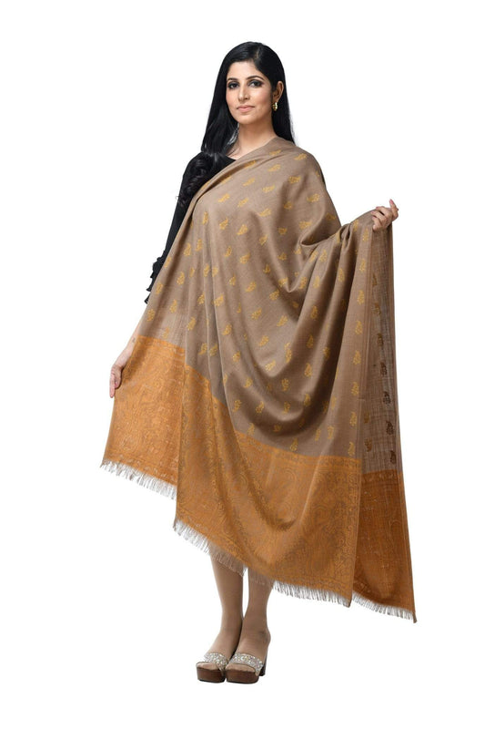 Pashwool 100x200 Pashwool Womens Embroidered Shawl, Kashmiri Stitch, With Woven Jamawar Palla