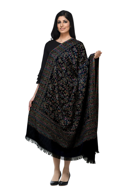 Pashwool Womens Shawls Pashwool Womens Ethnic Design Shawl, Light Weight, Soft And Warm, Black