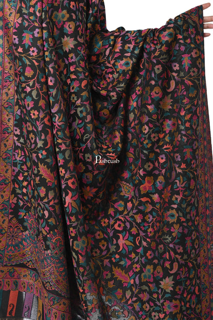Pashwool Womens Shawls Pashwool Womens Ethnic Design Shawl, Light Weight, Soft And Warm, Black