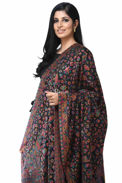 Pashwool Womens Shawls Pashwool Womens Ethnic Design Shawl, Light Weight, Soft And Warm, Black