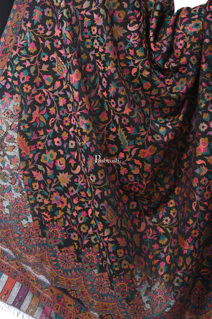 Pashwool Womens Shawls Pashwool Womens Ethnic Design Shawl, Light Weight, Soft And Warm, Black