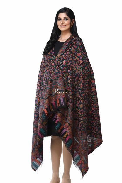 Pashwool Womens Shawls Pashwool Womens Ethnic Design Shawl, Light Weight, Soft And Warm, Black
