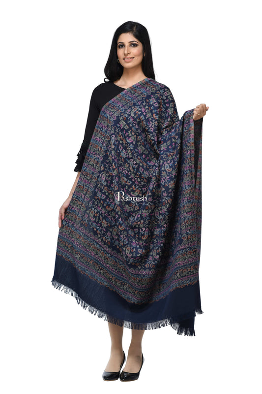Pashwool Womens Shawls Pashwool Womens Ethnic Design Shawl, Light Weight, Soft And Warm Navy Blue