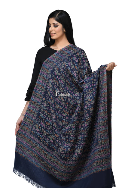 Pashwool Womens Shawls Pashwool Womens Ethnic Design Shawl, Light Weight, Soft And Warm Navy Blue