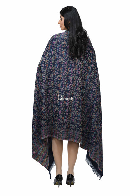 Pashwool Womens Shawls Pashwool Womens Ethnic Design Shawl, Light Weight, Soft And Warm Navy Blue
