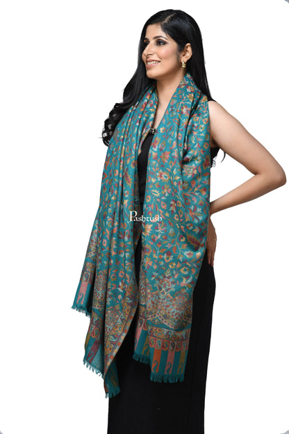 Pashwool Womens Shawls Pashwool Womens Ethnic Design Shawl, Light Weight, Soft And Warm, Sea Green
