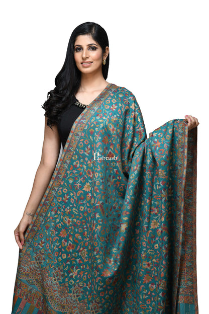 Pashwool Womens Shawls Pashwool Womens Ethnic Design Shawl, Light Weight, Soft And Warm, Sea Green