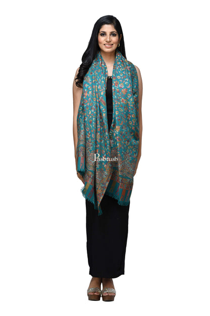 Pashwool Womens Shawls Pashwool Womens Ethnic Design Shawl, Light Weight, Soft And Warm, Sea Green