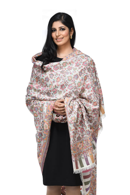 Pashwool Womens Shawls Pashwool Womens Ethnic Design Shawl, Light Weight, Soft And Warm, White