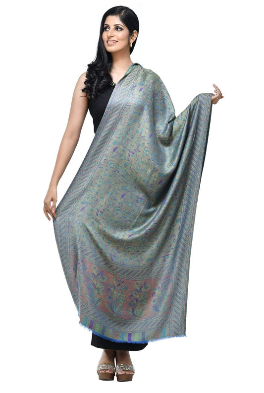 Pashwool 70x200 Pashwool Womens Extra Soft Bamboo Scarf, Woven Ethnic Design, Aqua Blue