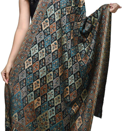 Pashwool 70x200 Pashwool Womens Extra Soft Bamboo Scarf, Woven Ethnic Design, Black