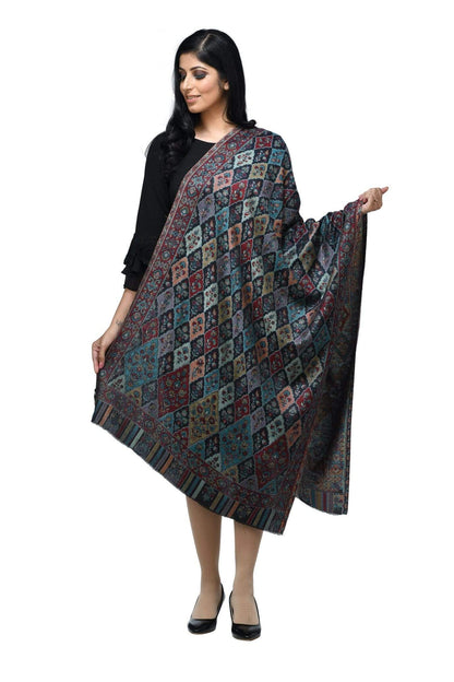 Pashwool 70x200 Pashwool Womens Extra Soft Bamboo Scarf, Woven Ethnic Design, Black