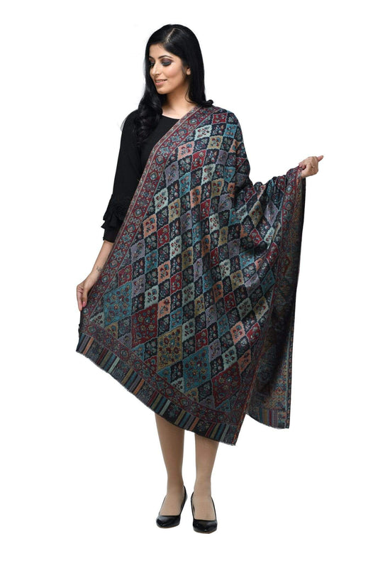 Pashwool 70x200 Pashwool Womens Extra Soft Bamboo Scarf, Woven Ethnic Design, Black