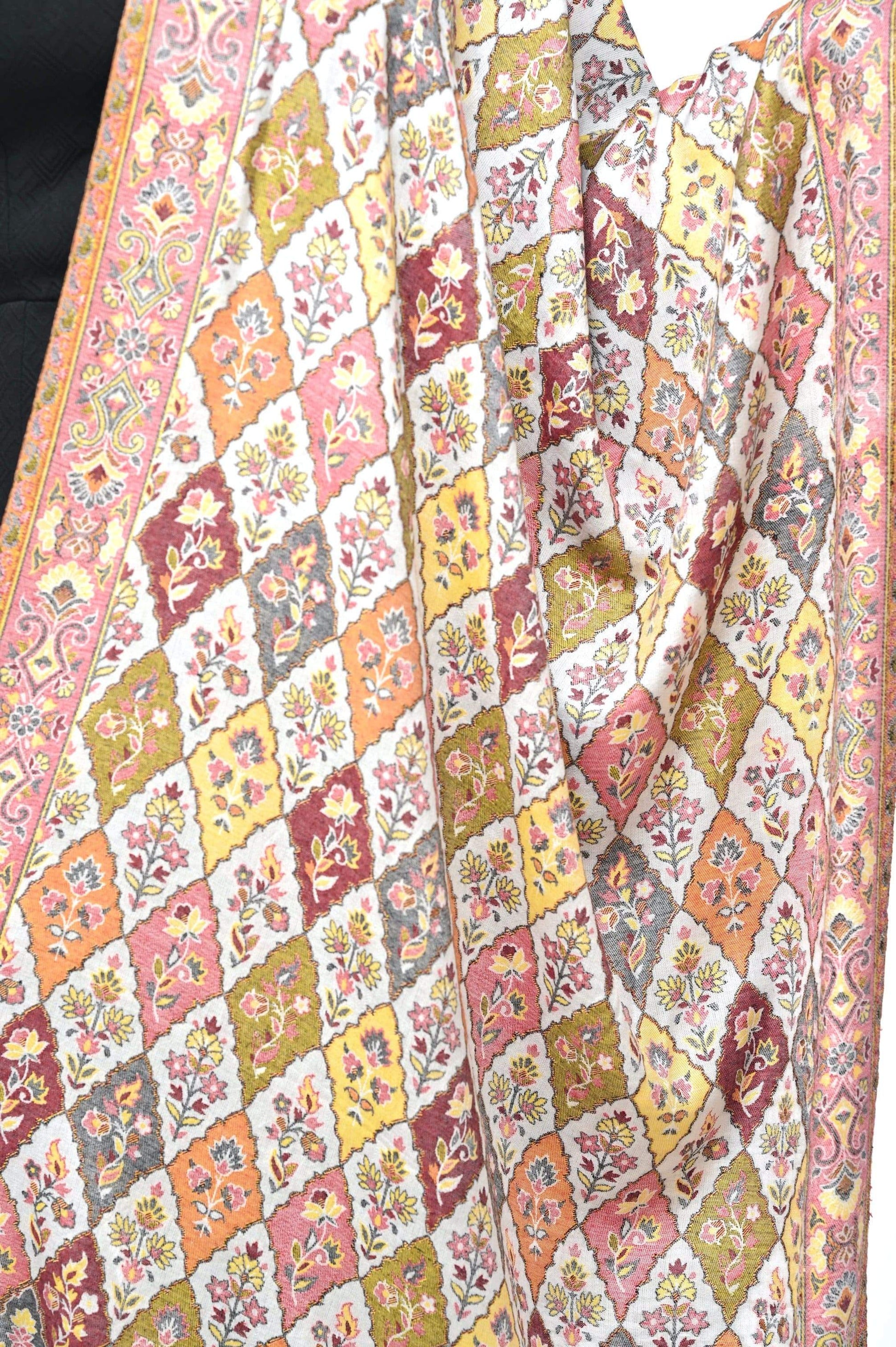 Pashwool 70x200 Pashwool Womens Extra Soft Bamboo Scarf, Woven Ethnic Design, Ivory