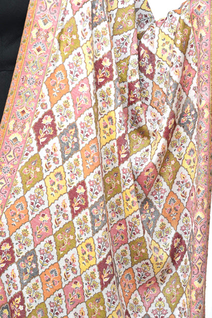Pashwool 70x200 Pashwool Womens Extra Soft Bamboo Scarf, Woven Ethnic Design, Ivory