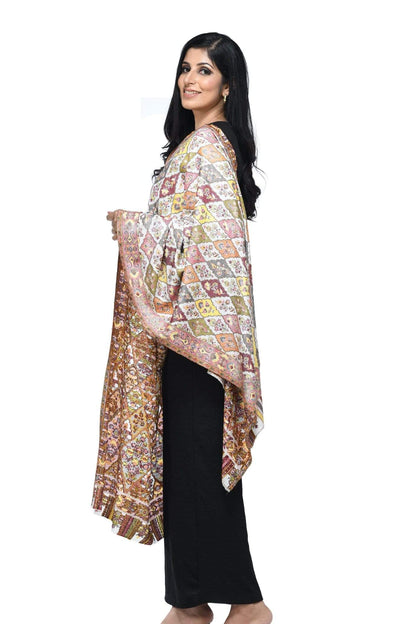 Pashwool 70x200 Pashwool Womens Extra Soft Bamboo Scarf, Woven Ethnic Design, Ivory