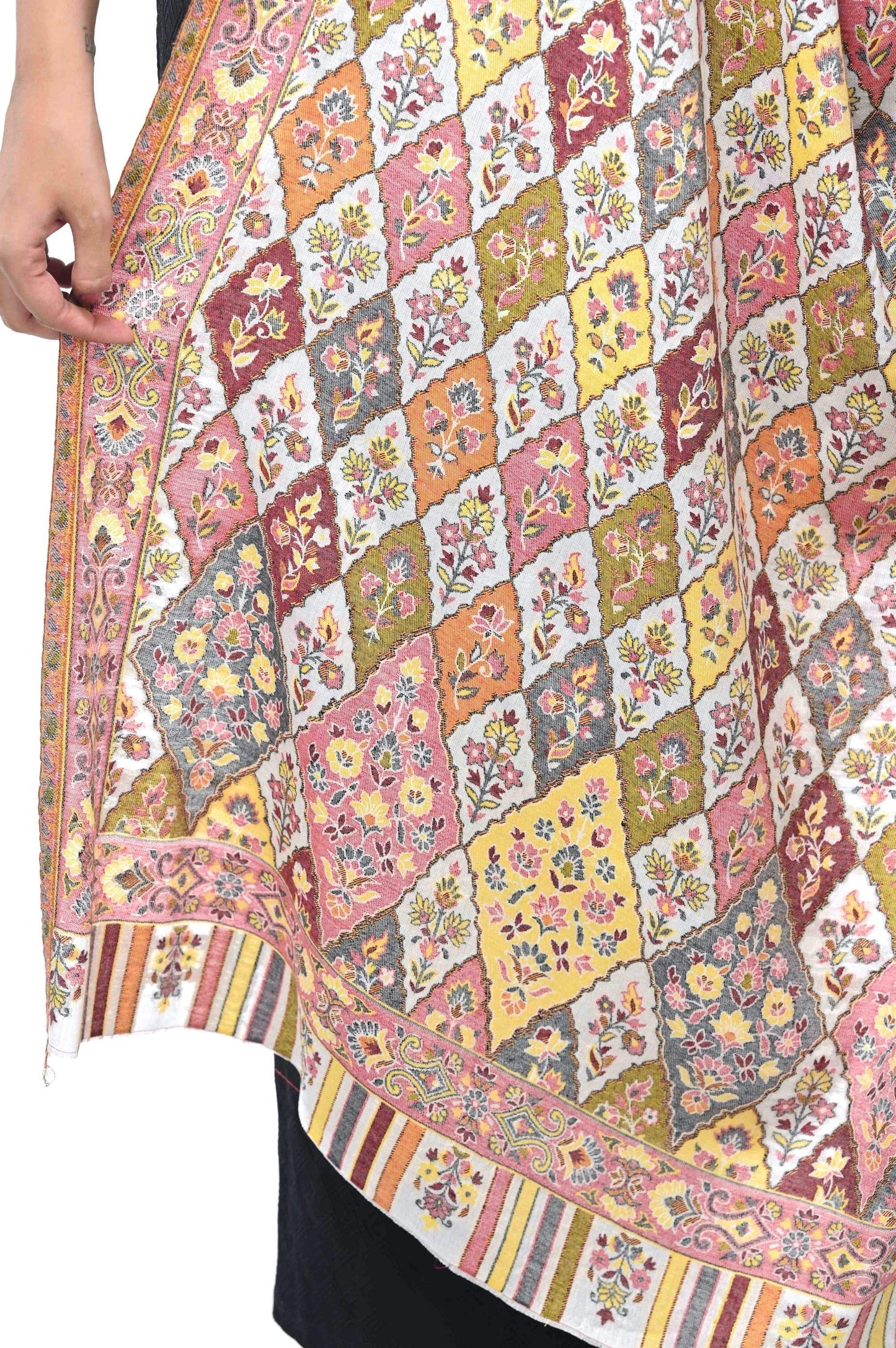 Pashwool 70x200 Pashwool Womens Extra Soft Bamboo Scarf, Woven Ethnic Design, Ivory