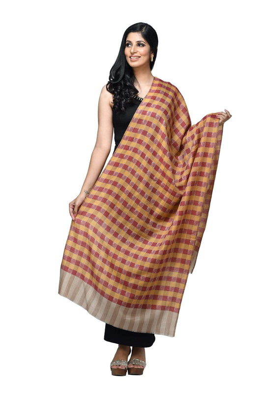 Pashwool 70x200 Pashwool Womens Fine Wool Checkered Stole, Soft and Warm