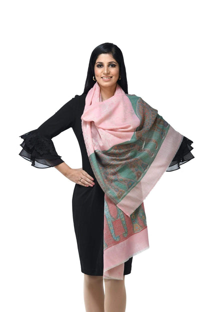 Pashwool 70x200 Pashwool Womens Fine Wool Stole, With Chanting Elephant Design