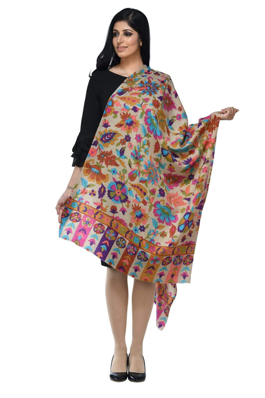 Pashwool 70x200 Pashwool Womens Floral Printed Stole, Fine Wool, Soft and Warm