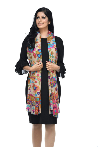 Pashwool 70x200 Pashwool Womens Floral Printed Stole, Fine Wool, Soft and Warm