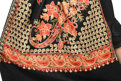 Pashwool Womens Stoles and Scarves Scarf Pashwool, Womens Kashmiri Aari Embroidery Stole, Soft Bamboo Black