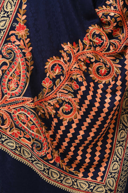 Pashwool Womens Stoles and Scarves Scarf Pashwool, Womens Kashmiri Aari Embroidery Stole, Soft Bamboo, Blue