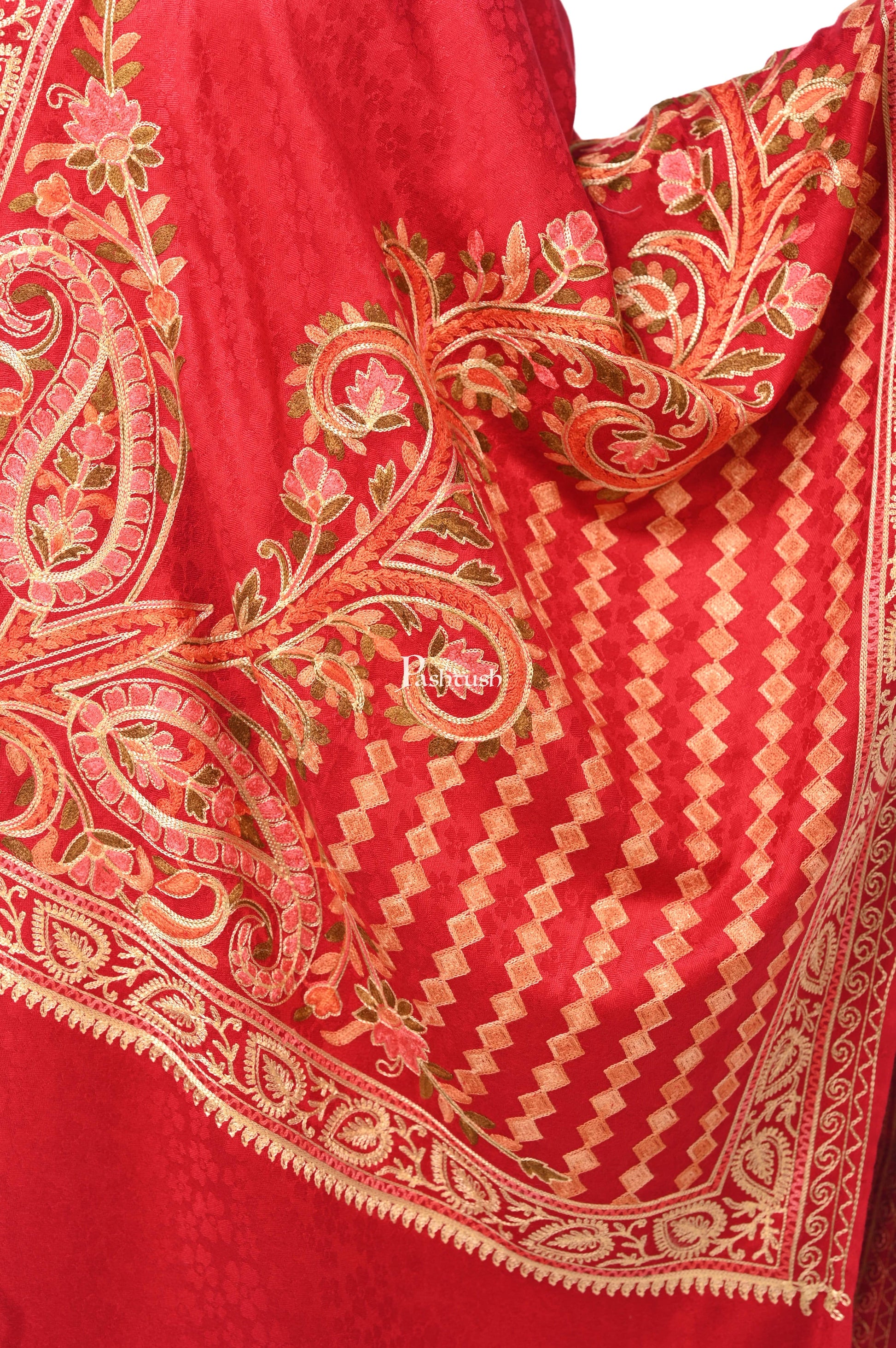 Pashwool Womens Stoles and Scarves Scarf Pashwool, Womens Kashmiri Aari Embroidery Stole, Soft Bamboo Maroon