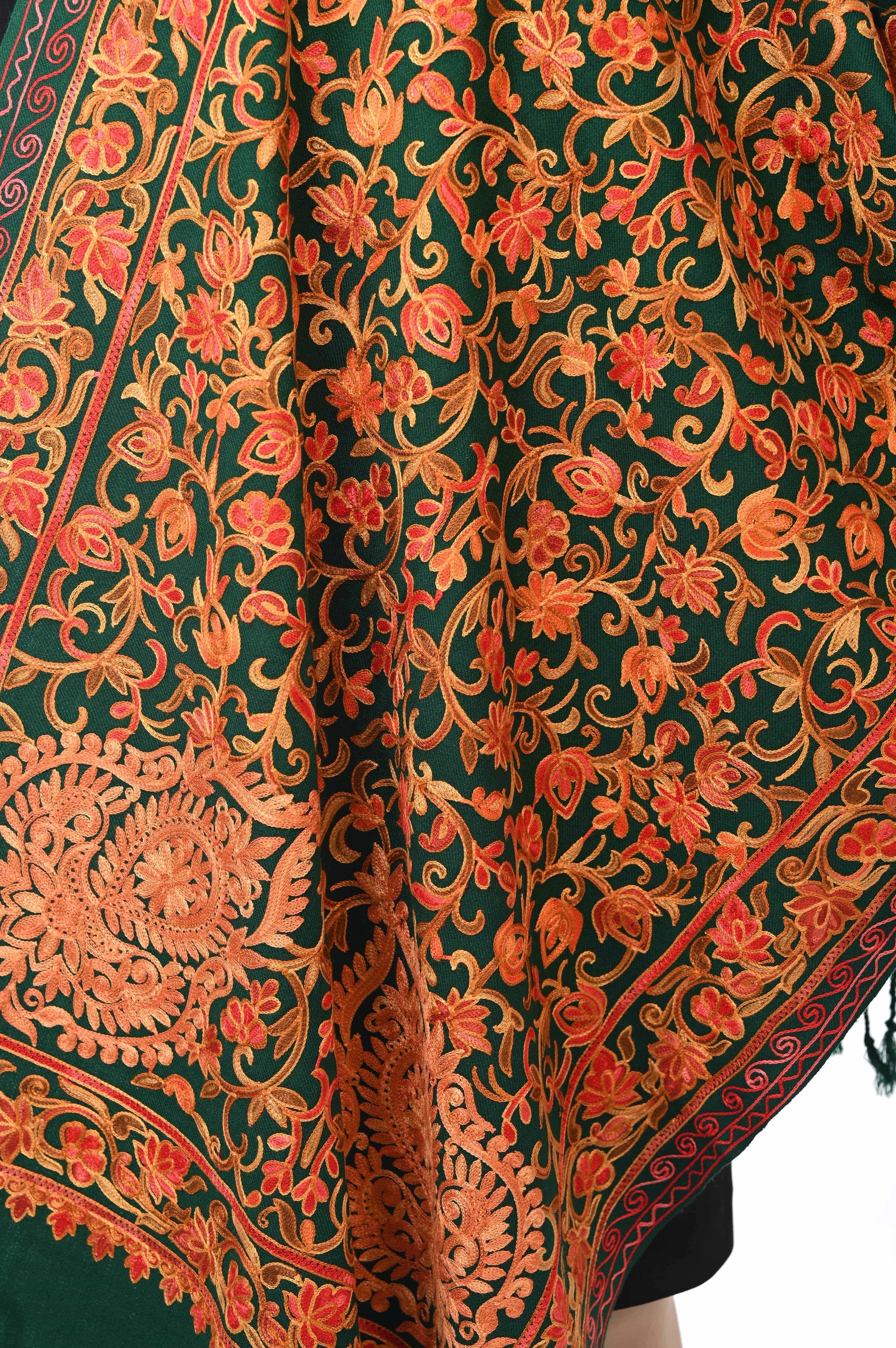 Pashwool Womens Stoles and Scarves Scarf Pashwool Womens Kashmiri Embroidery Stole, Soft And Warm, Woollen Stole Green